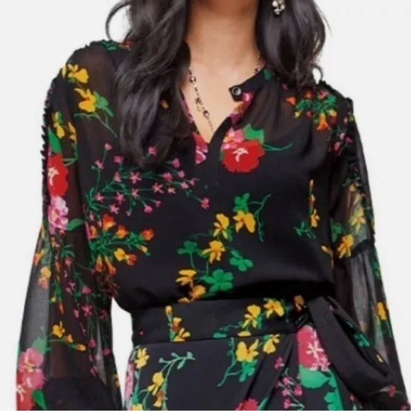 Cabi 5706 Thespian Blouse Floral Sheer Ruffles‎ romantic SIZE SMALL - Picture 2 of 8